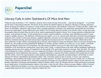 Essay on Literary Foils in John Steinbeck’s of Mice and Men