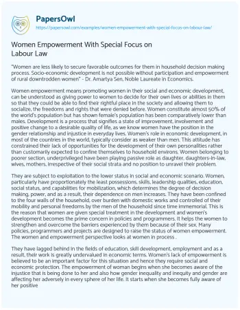 Essay on Women Empowerment with Special Focus on Labour Law