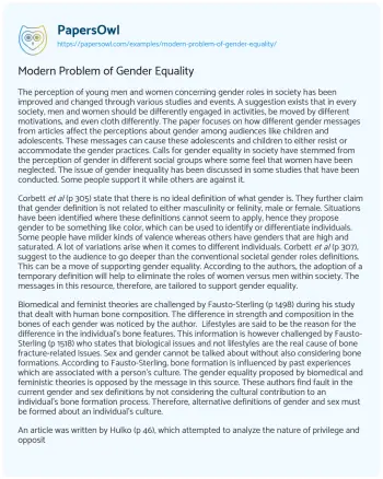 Essay on Modern Problem of Gender Equality