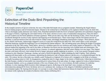 Essay on Extinction of the Dodo Bird: Pinpointing the Historical Timeline