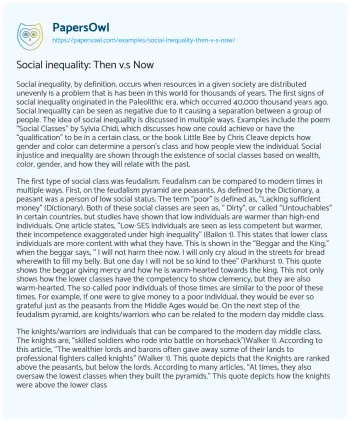 Essay on Social Inequality: then V.s Now