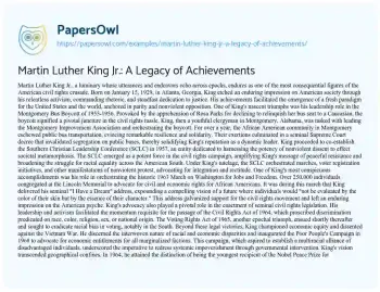 Essay on Martin Luther King Jr.: a Legacy of Achievements