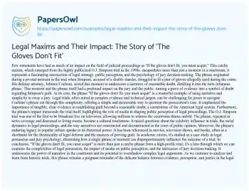 Essay on Legal Maxims and their Impact: the Story of ‘The Gloves don’t Fit’