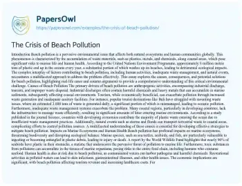 Essay on The Crisis of Beach Pollution