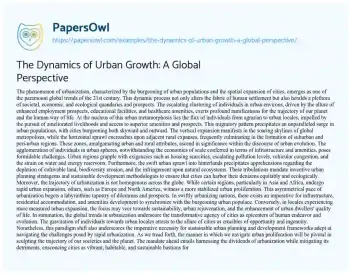 Essay on The Dynamics of Urban Growth: a Global Perspective