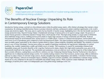 Essay on The Benefits of Nuclear Energy: Unpacking its Role in Contemporary Energy Solutions