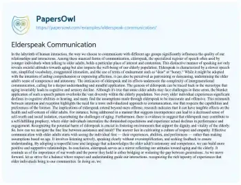 Essay on Elderspeak Communication