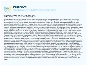 Essay on Summer Vs. Winter Seasons