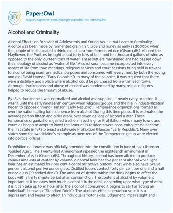 Essay on Alcohol and Criminality