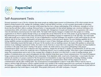 Essay on Self-Assessment Tests