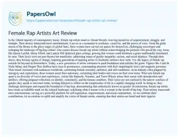 Essay on Female Rap Artists Art Review