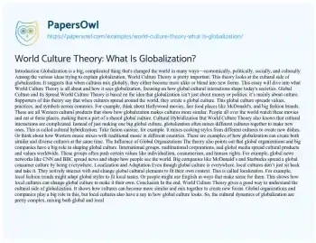 Essay on World Culture Theory: what is Globalization?