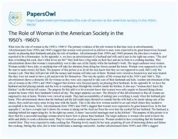 Essay on The Role of Woman in the American Society in the 1950’s -1960’s