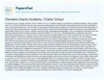 Essay on Cherokee Charter Academy : Charter School