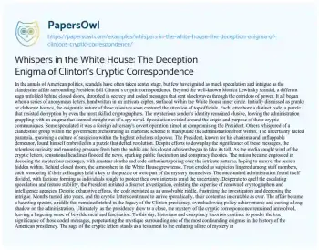 Essay on Whispers in the White House: the Deception Enigma of Clinton’s Cryptic Correspondence