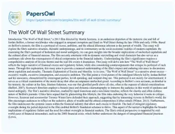 Essay on The Wolf of Wall Street Summary