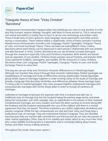 Essay on Triangular Theory of Love: “Vicky Christine” “Barcelona”