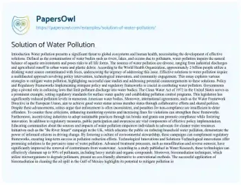 Essay on Solution of Water Pollution