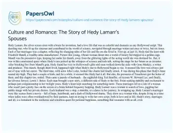 Essay on Culture and Romance: the Story of Hedy Lamarr’s Spouses