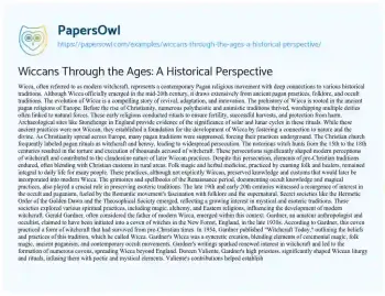 Essay on Wiccans through the Ages: a Historical Perspective