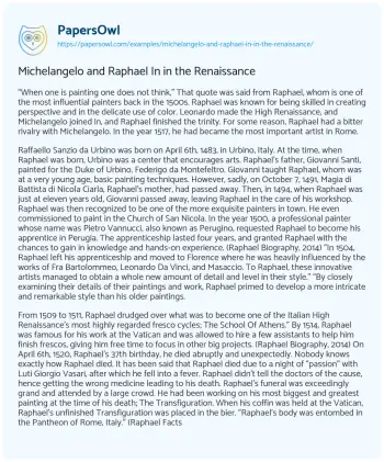 Essay on Michelangelo and Raphael in in the Renaissance