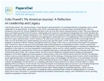 Essay on Colin Powell’s ‘My American Journey’: a Reflection on Leadership and Legacy