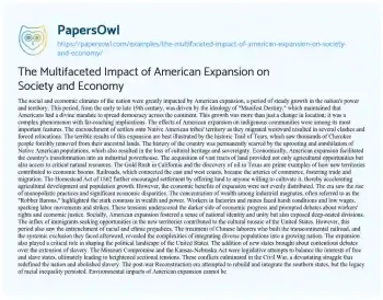 Essay on The Multifaceted Impact of American Expansion on Society and Economy