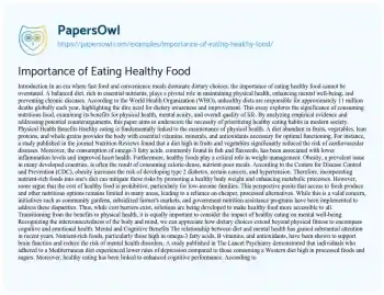 Essay on Importance of Eating Healthy Food