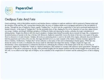 Essay on Oedipus Fate and Fate