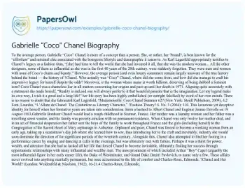 Essay on Gabrielle “Coco” Chanel Biography