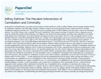 Essay on Jeffrey Dahmer: the Macabre Intersection of Cannibalism and Criminality