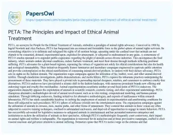 Essay on PETA: the Principles and Impact of Ethical Animal Treatment