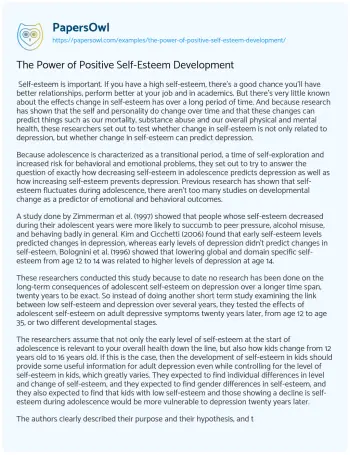 Essay on The Power of Positive Self-Esteem Development