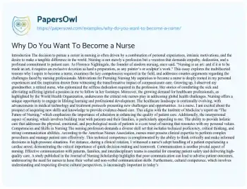 Essay on Why do you Want to Become a Nurse