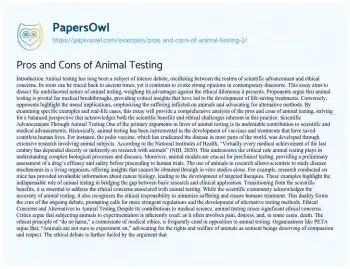 Essay on Pros and Cons of Animal Testing