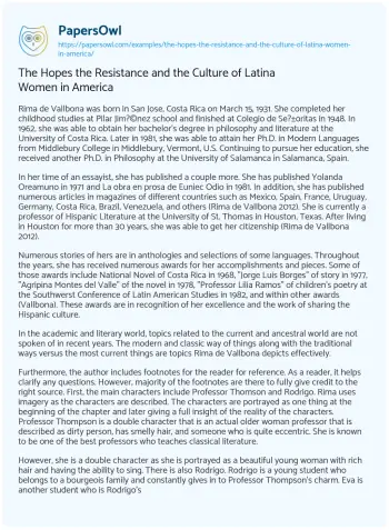 Essay on The Hopes the Resistance and the Culture of Latina Women in America