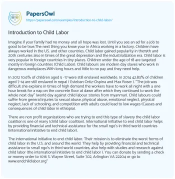 Essay on Introduction to Child Labor