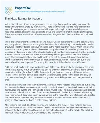 Essay on The Maze Runner for Readers