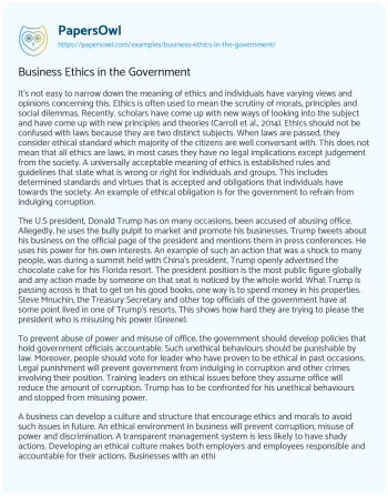 Essay on Business Ethics in the Government