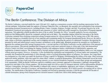 Essay on The Berlin Conference: the Division of Africa