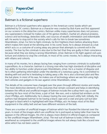 Essay on Batman is a Fictional Superhero