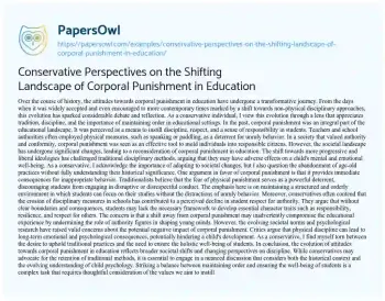 Essay on Conservative Perspectives on the Shifting Landscape of Corporal Punishment in Education