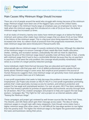 Essay on Main Causes why Minimum Wage should Increase