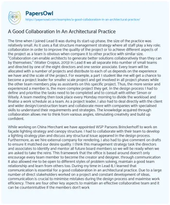 Essay on A Good Collaboration in an Architectural Practice