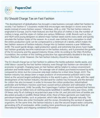 Essay on EU should Charge Tax on Fast Fashion