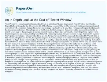 Essay on An In-Depth Look at the Cast of “Secret Window”