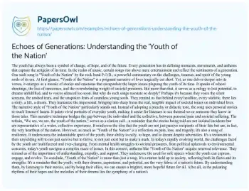 Essay on Echoes of Generations: Understanding the ‘Youth of the Nation’