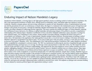 Essay on Enduring Impact of Nelson Mandela’s Legacy