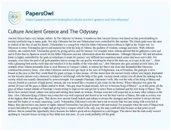 Essay on Culture Ancient Greece and the Odyssey