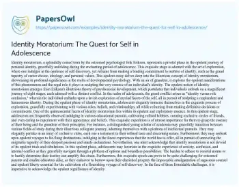 Essay on Identity Moratorium: the Quest for Self in Adolescence